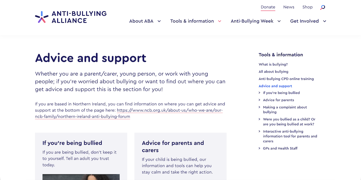 Anti-Bullying Alliance Advice and Support