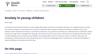 Anxiety in young children - Family Lives